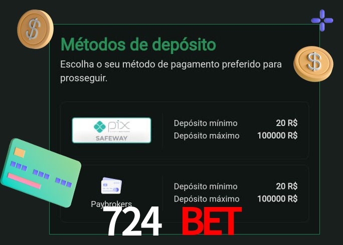 O cassino 724 Bet oferece uma grande variedade de métodos de pagamento
